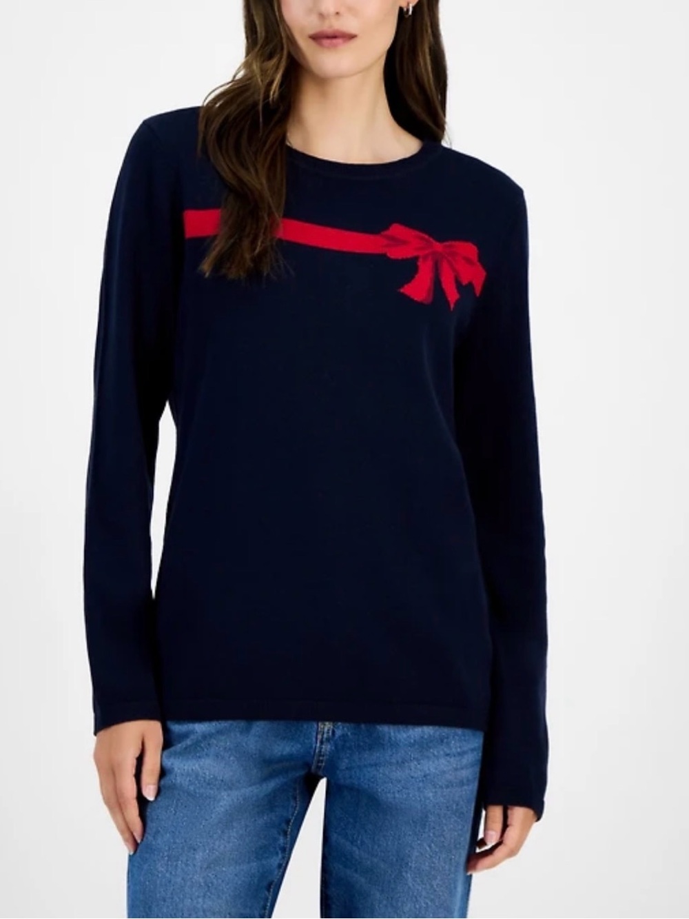 Nautica Jeans Women's Cotton Jacquard-Bow Sweater In Navy Size XL